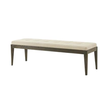 Sleek bench with upholstered linen seat with deep buttoning detail