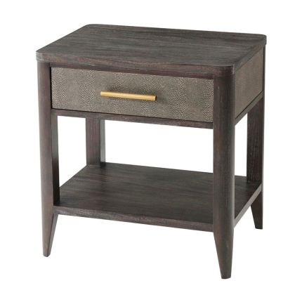 Modern bedside table with lower shelf and shagreen effect drawer