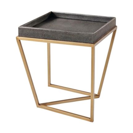 Captivating shagreen effect tray table top on an abstract brass base