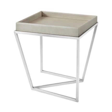 Shagreen effect tray table with silver geometric base