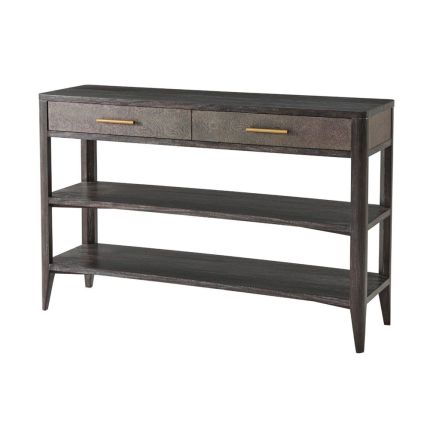 Timeless console table with two drawers and decorative shelves