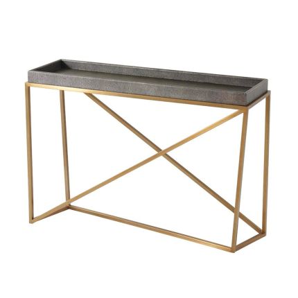 Luxurious shagreen tray top console table with crossed brass legs