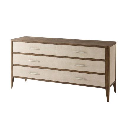 Gorgeous dresser with contrasting wood frame and cream leather drawers