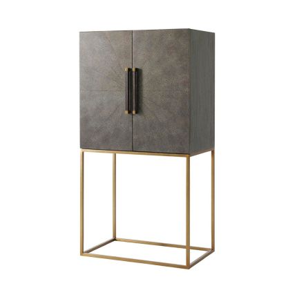 Elegant bar cabinet with shagreen finish and brass accents