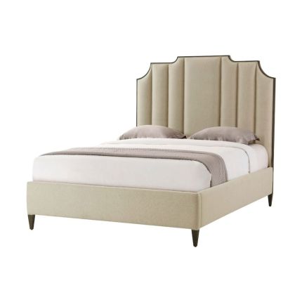 A luxury, Art Deco kingsize bed with a contemporary, modern design and dramatic headboard