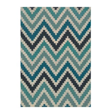 Hand-tufted wool rug with chevron pattern in teal