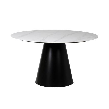 Chic, round, white marble surface dining table with plinth base