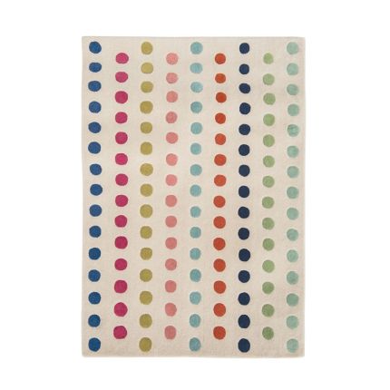Cream wool rug with multi-coloured dots