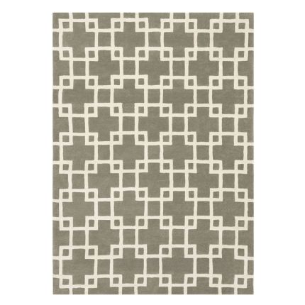 Hand-tufted interlocking square designed patterned wool rug in brown