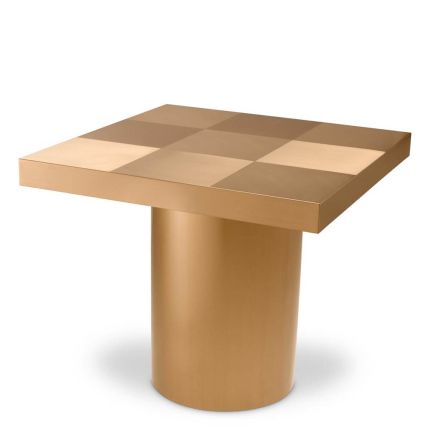 Brass side table with square top and circular base