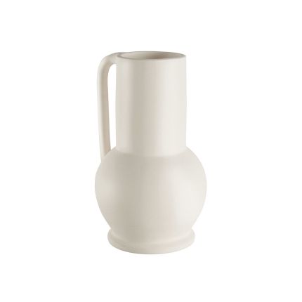 Charming handmade vase with long handle and white finish