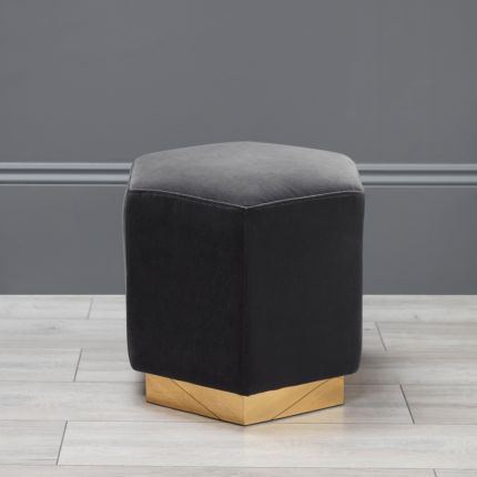 grey hexagonal pouffe with gold base