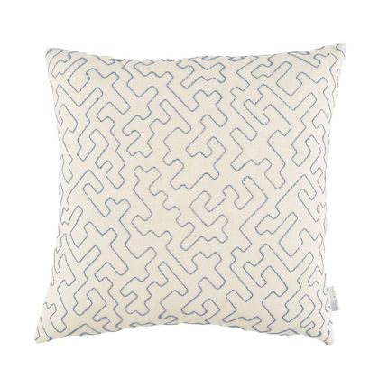 Decorative cream and blue embroidered cushion