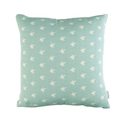 Aqua blue and cream star patterned cushion