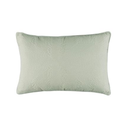 Pale green quilted textured satin cushion with soft velvet back 