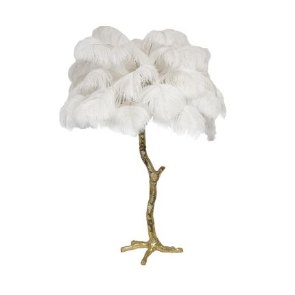 A Modern Grand Tour - Mini Ostrich Feather Lamp - Gold -  White