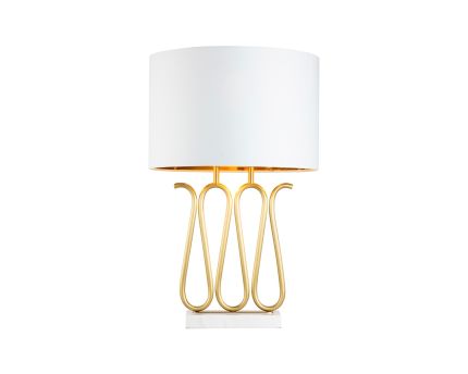 Harp Table Lamp - Brushed Brass & White Marble
