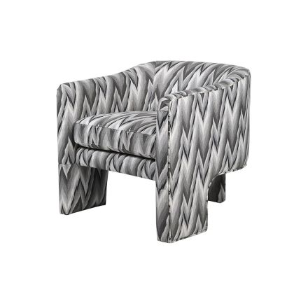 A quirky patterned armchair with a gorgeous grey upholstery 