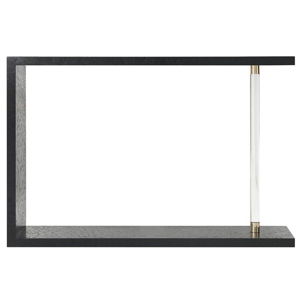 Black wood console table with clear acrylic pole detail