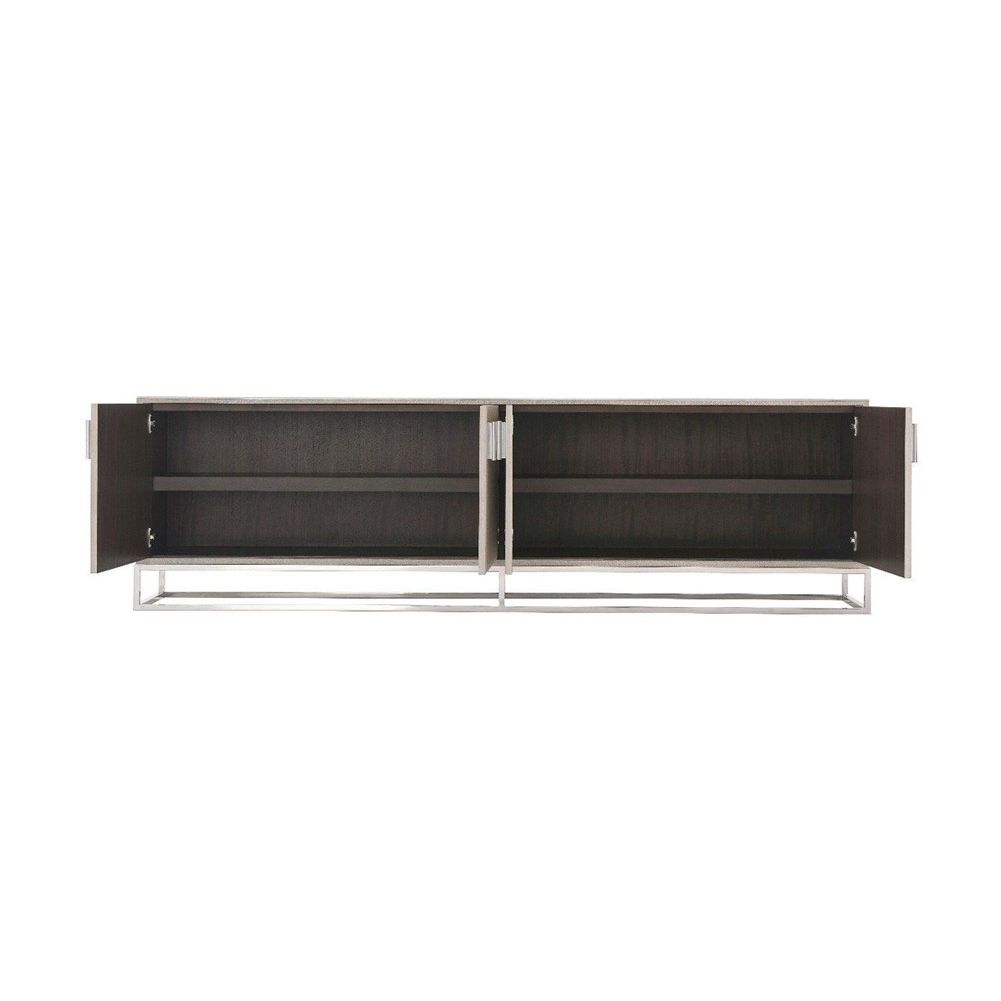 Elegant TV cabinet with shagreen finish and nickel accents