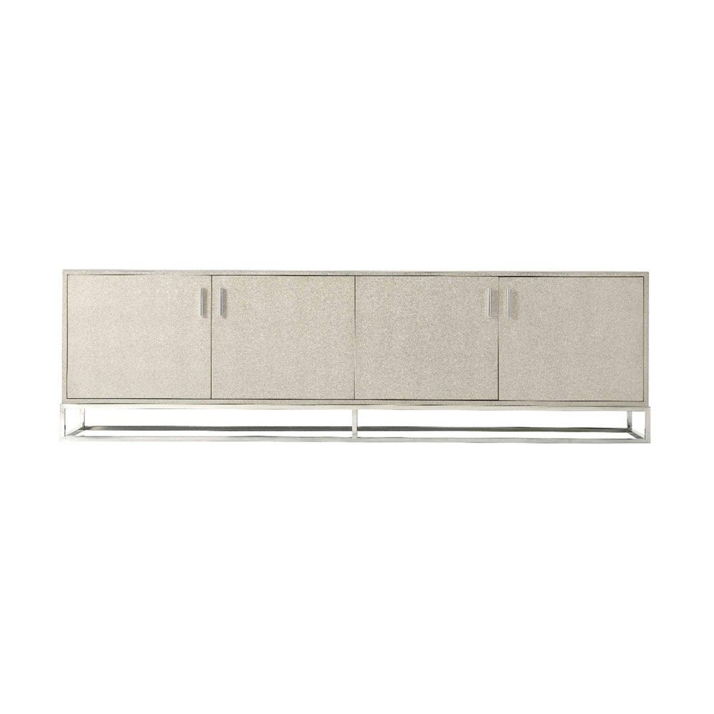 Elegant TV cabinet with shagreen finish and nickel accents