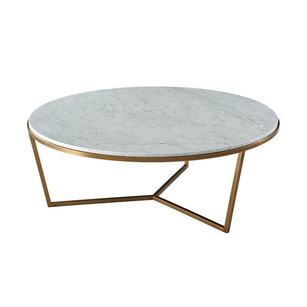 Large round coffee table with marble top and brass base