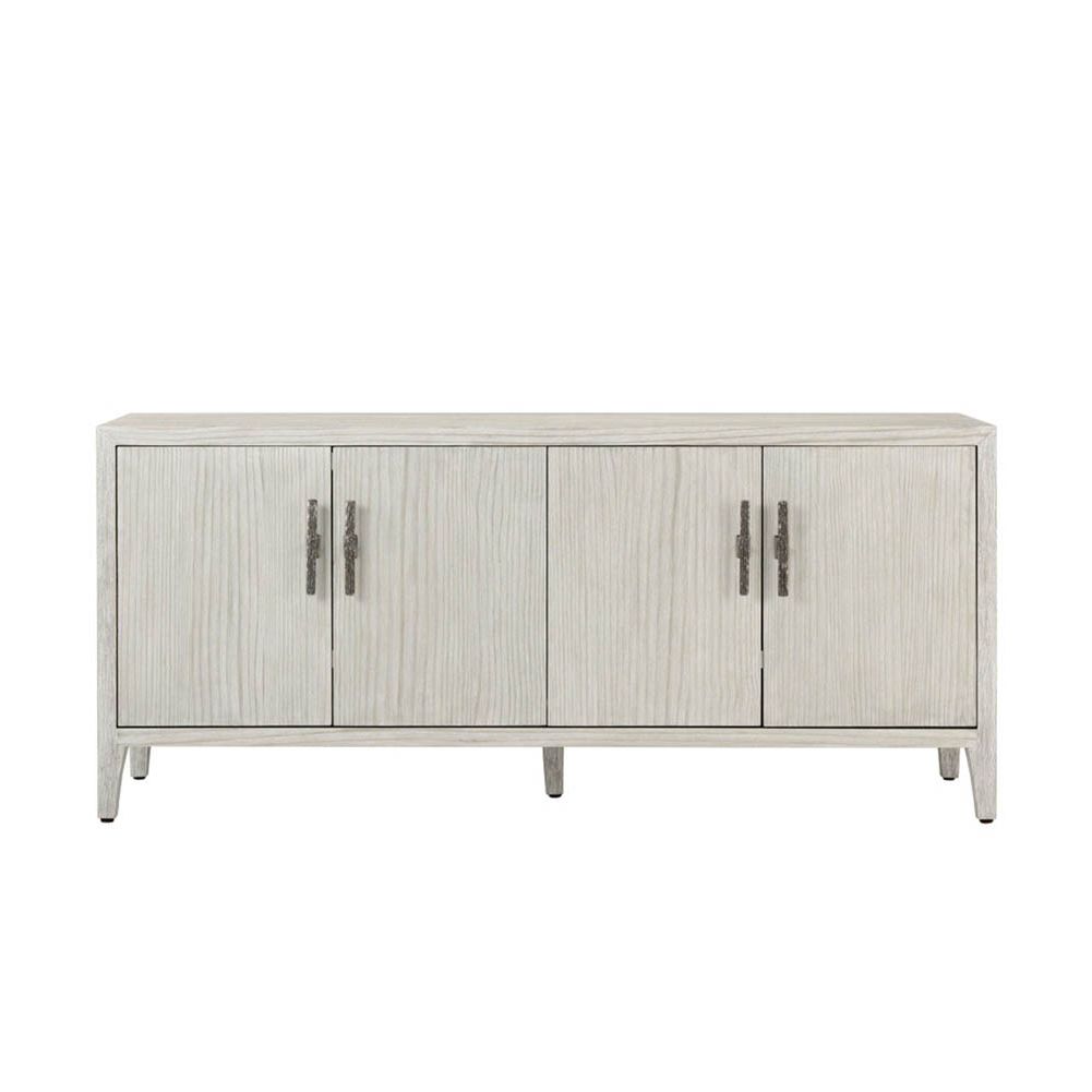 Elegant white washed sideboard with four doors and hammered bronze handles