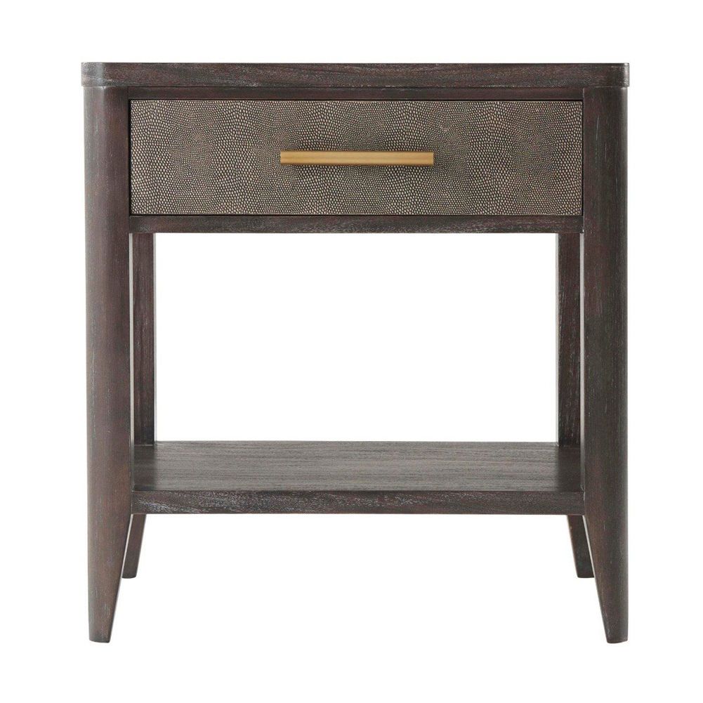 Modern bedside table with lower shelf and shagreen effect drawer