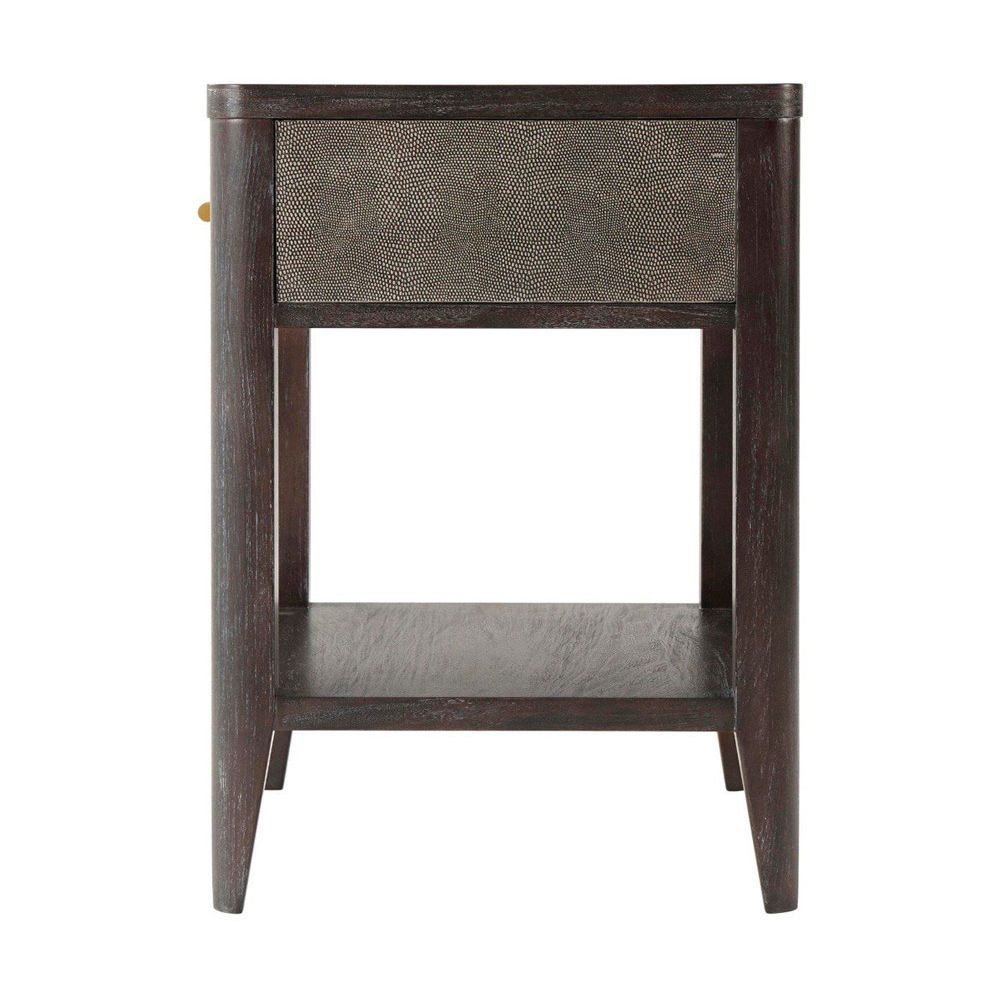 Modern bedside table with lower shelf and shagreen effect drawer