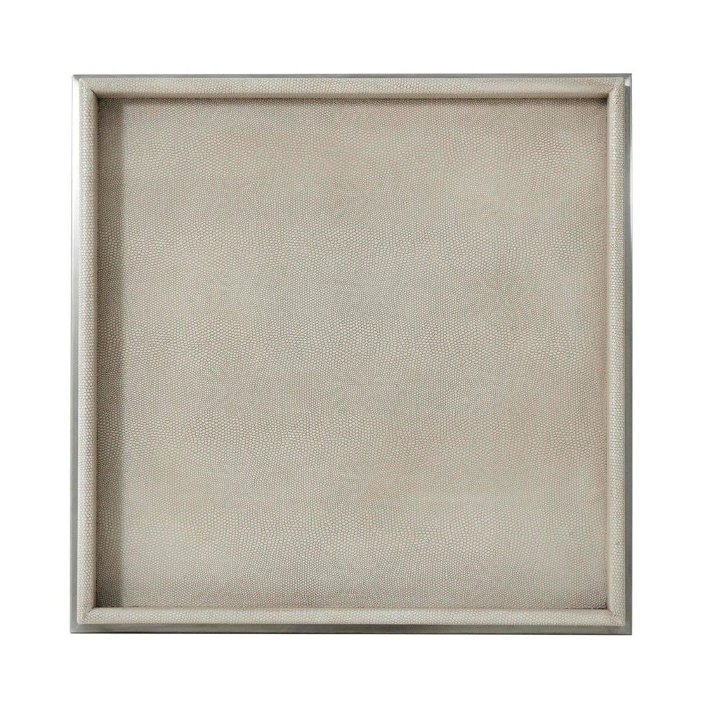 Shagreen effect tray table with silver geometric base