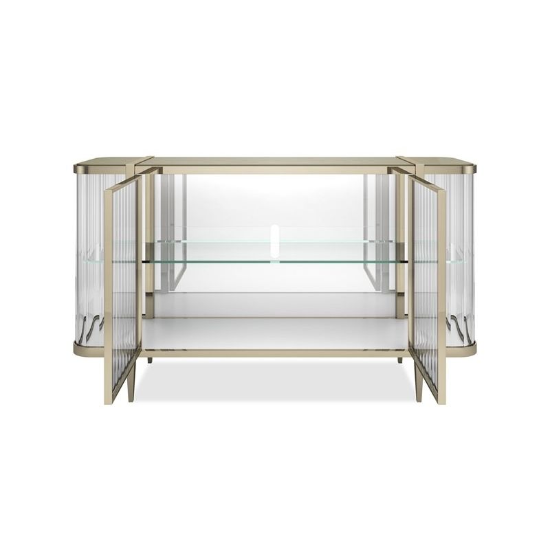 Discover the luxurious Bellagio Cabinet in gold by Caracole. Perfect for elegant storage, it combines style and functionality for any space.