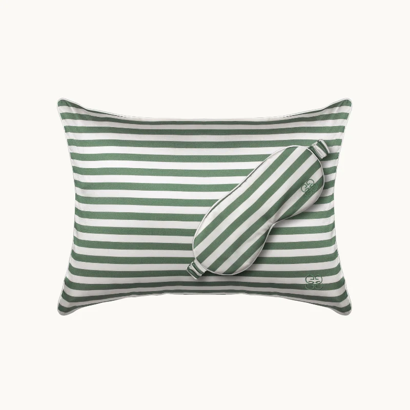 Striped Travel Pillow - Green & White