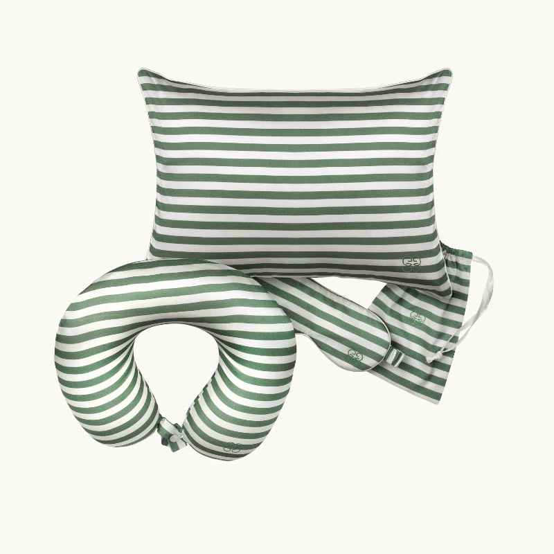 Striped Travel Pillow - Green & White