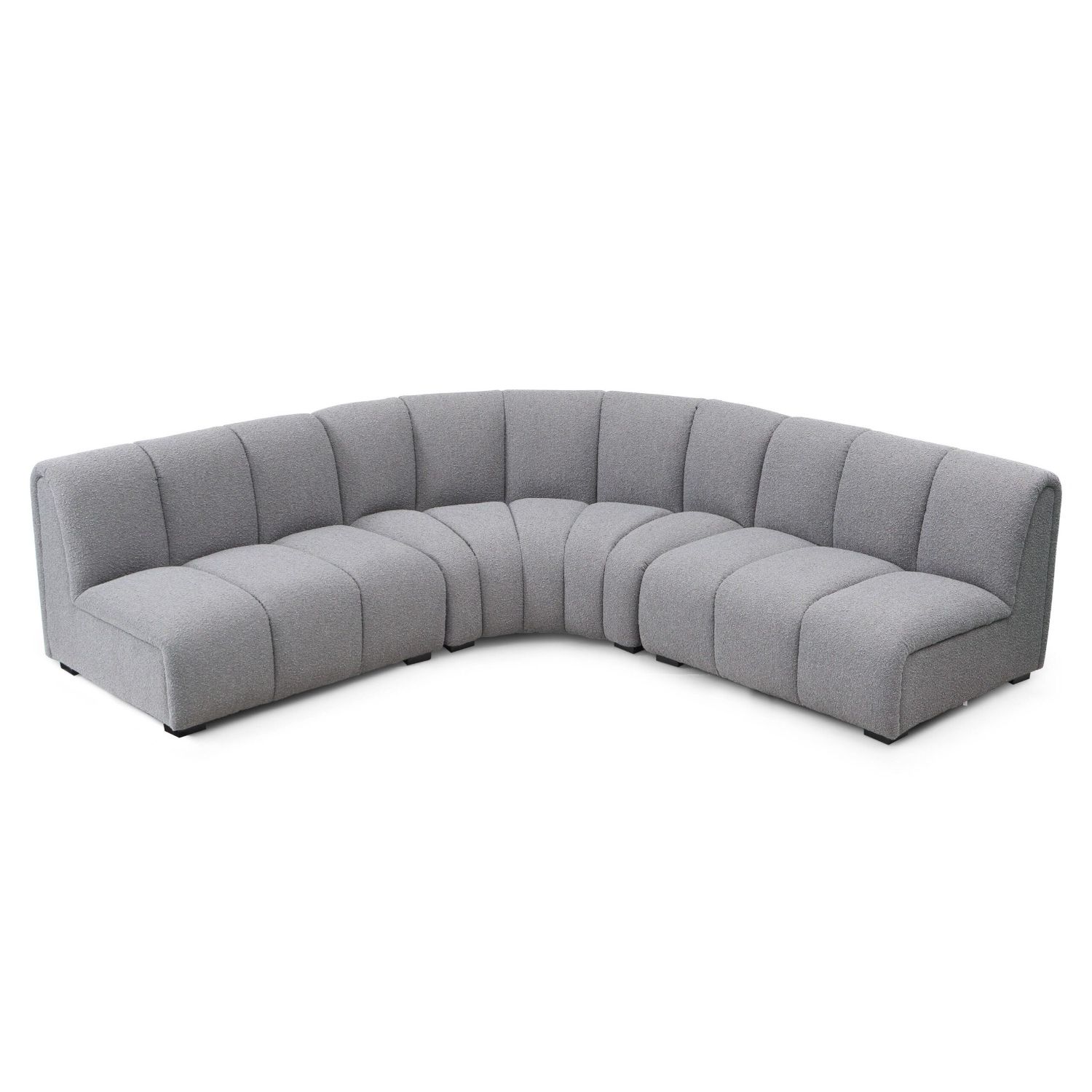 A luxury modular sofa with a beautiful boucle grey upholstery
