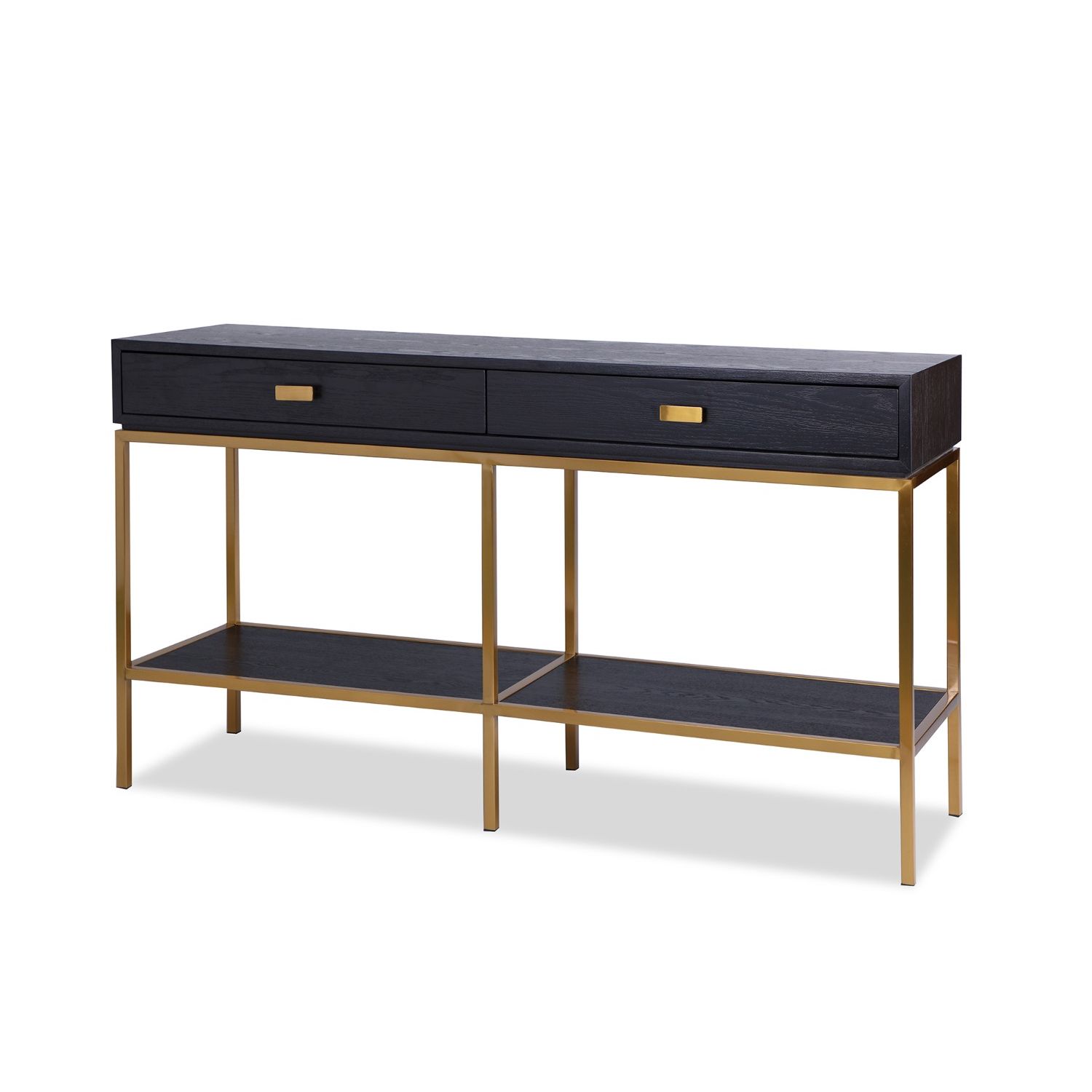 Stylish black wooden dressing table with brass legs