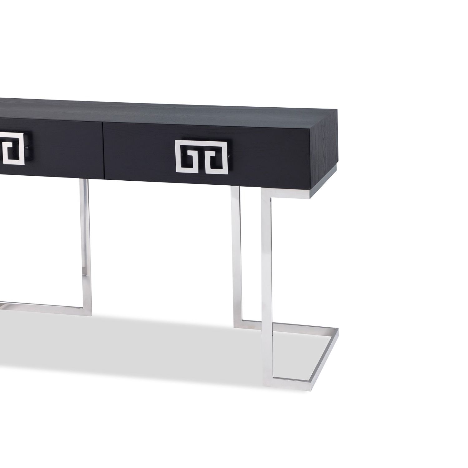 Elegant black ash veneer dressing table with stainless steel handles and frame