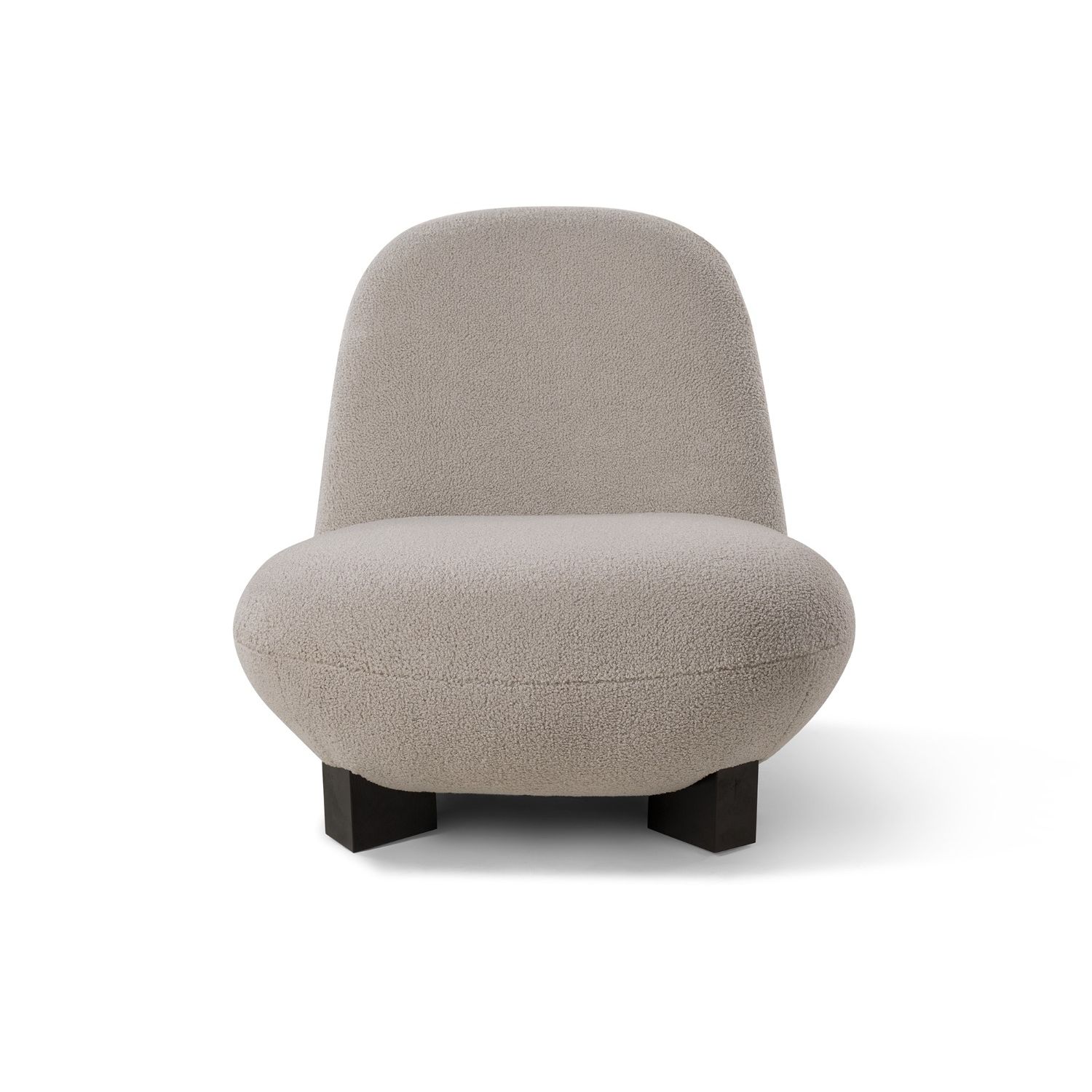 Grey upholstered chair with low frame