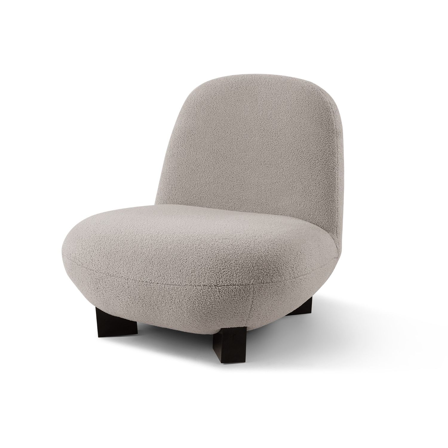 Grey upholstered chair with low frame