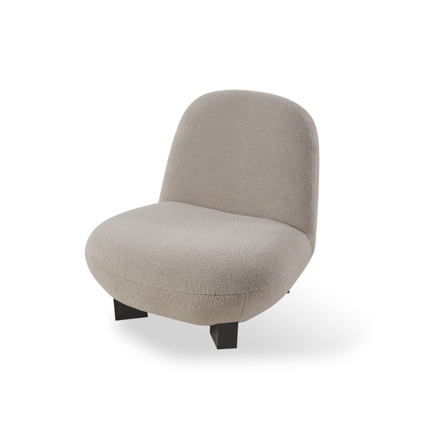 Grey upholstered chair with low frame