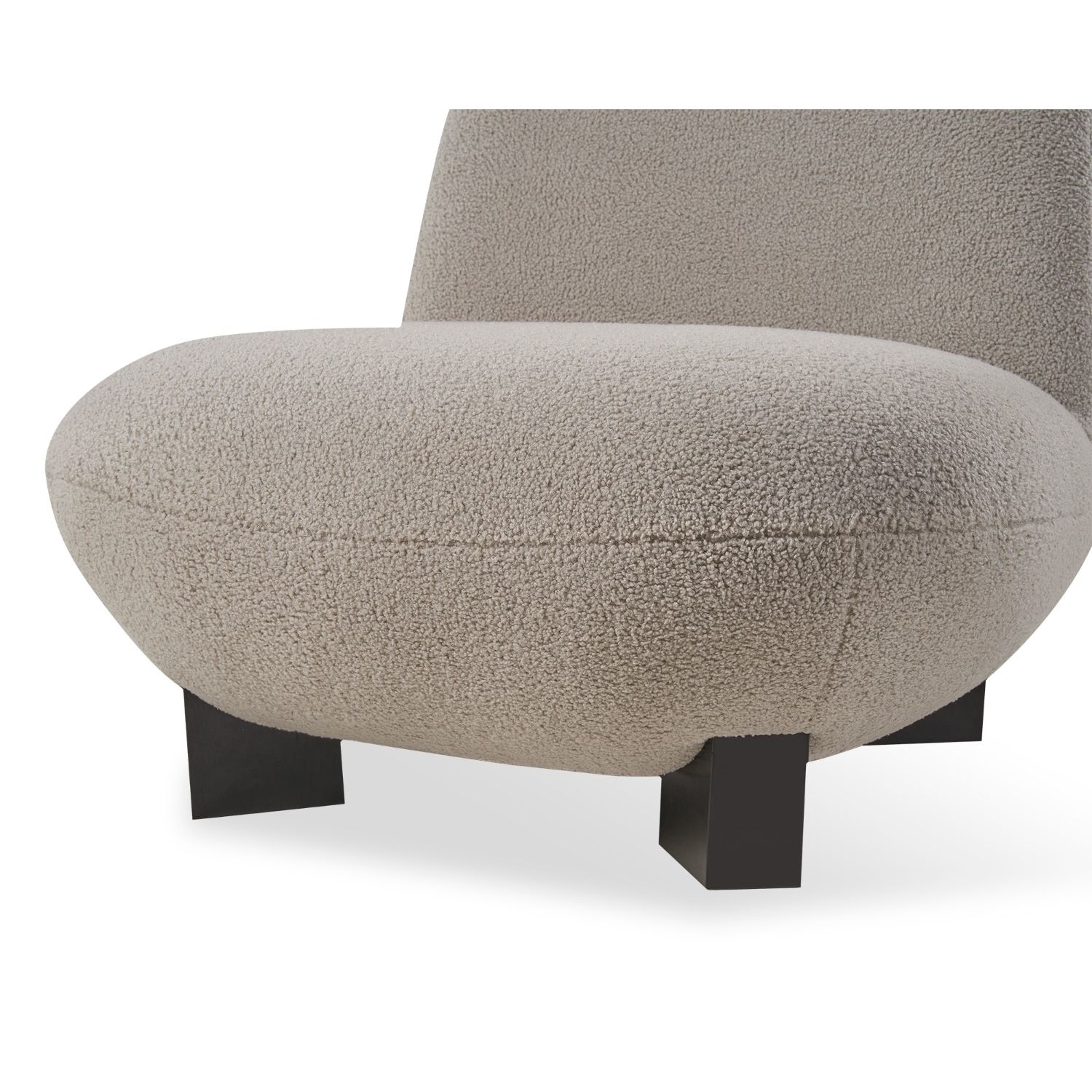Grey upholstered chair with low frame