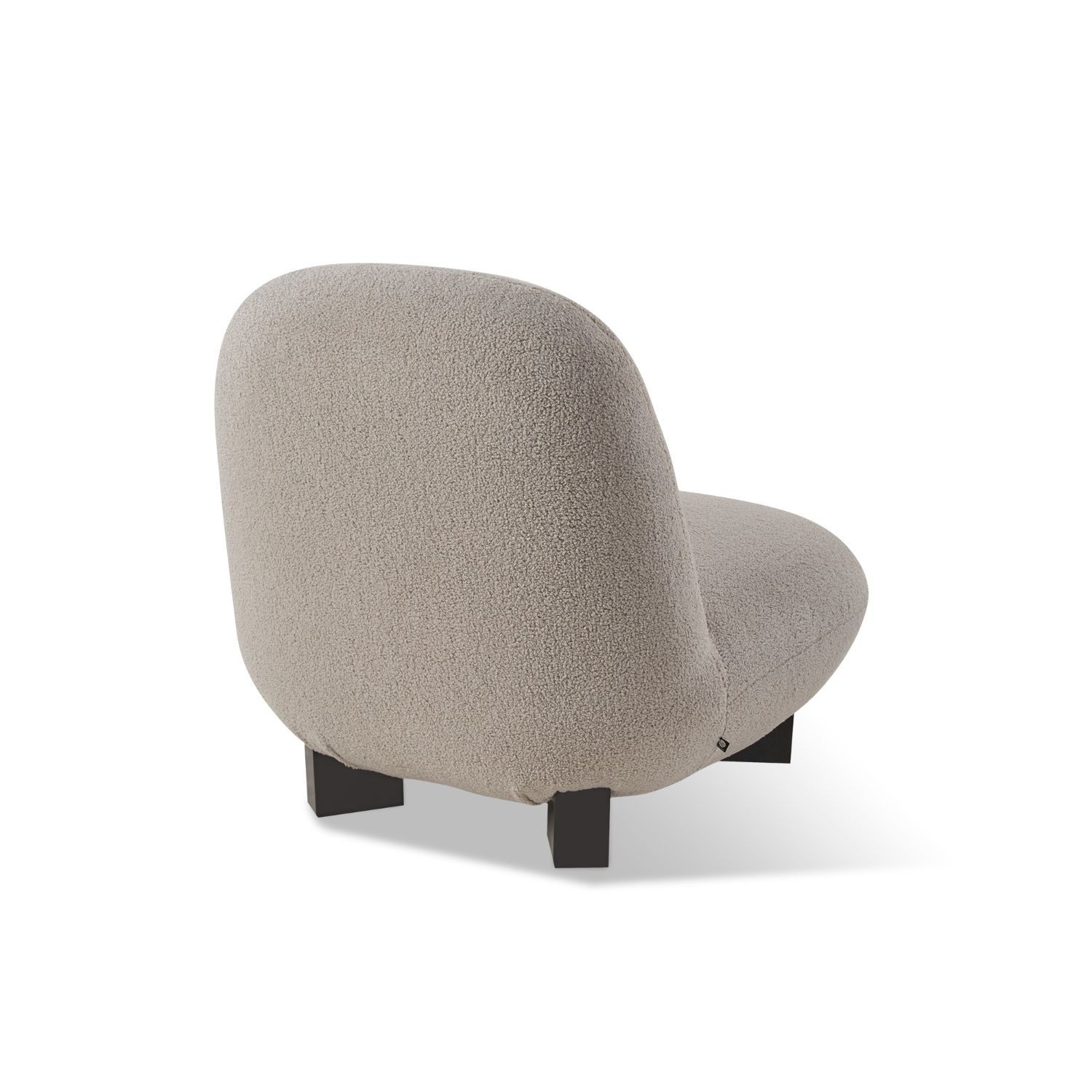 Grey upholstered chair with low frame