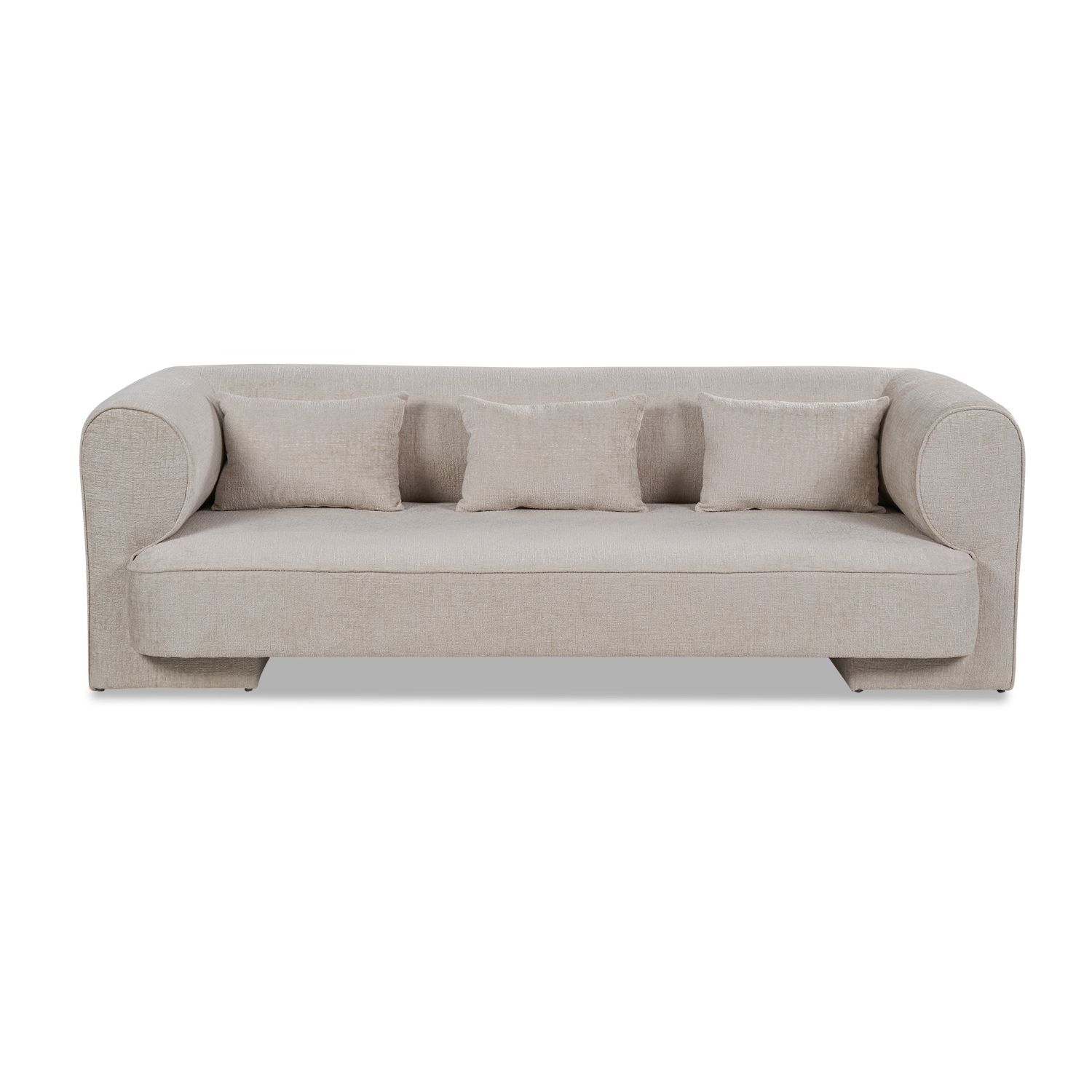A stylish sofa with a timeless taupe upholstery