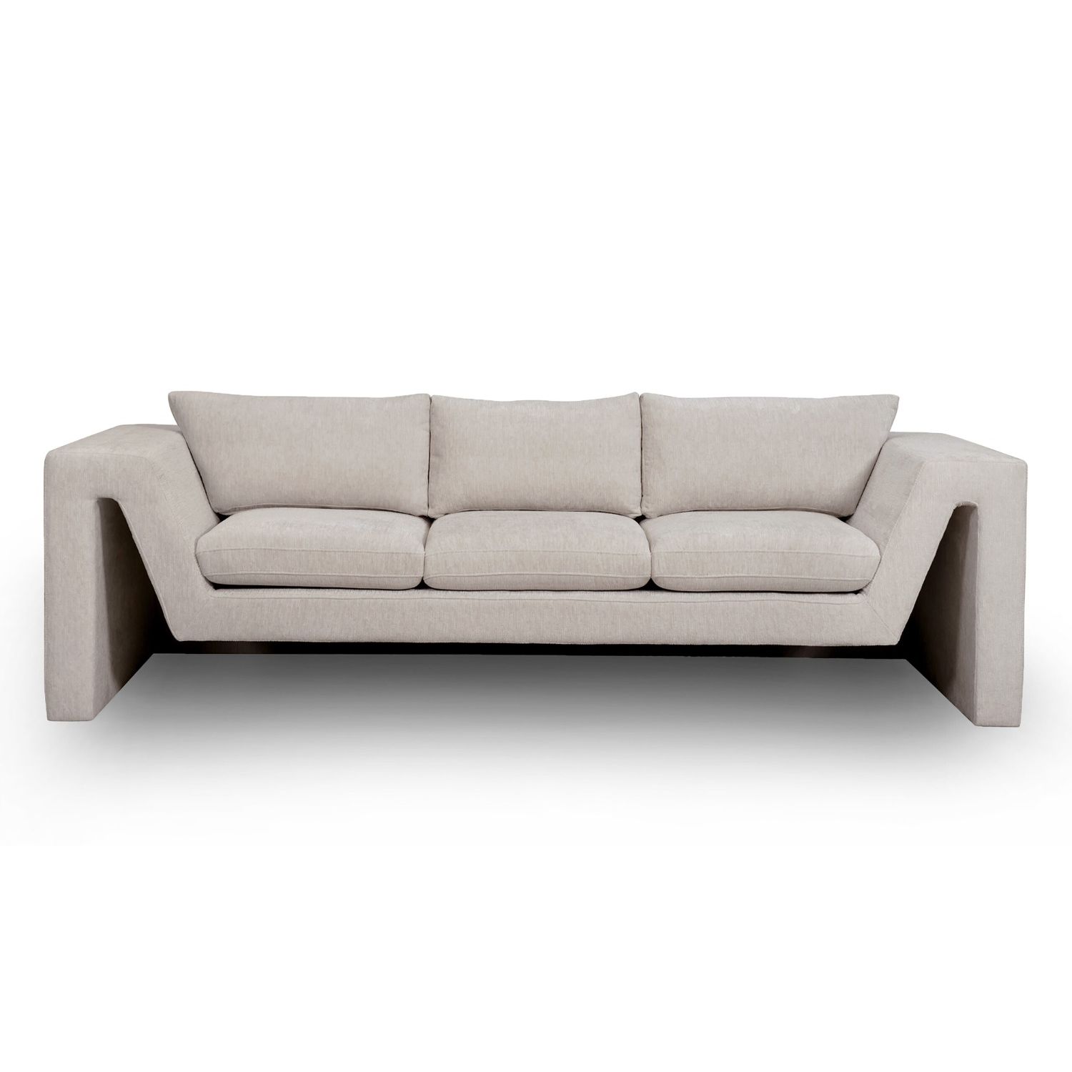 A shapely sofa with a stylish taupe upholstery