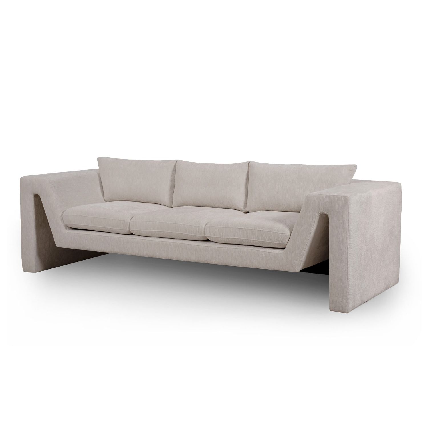 A shapely sofa with a stylish taupe upholstery