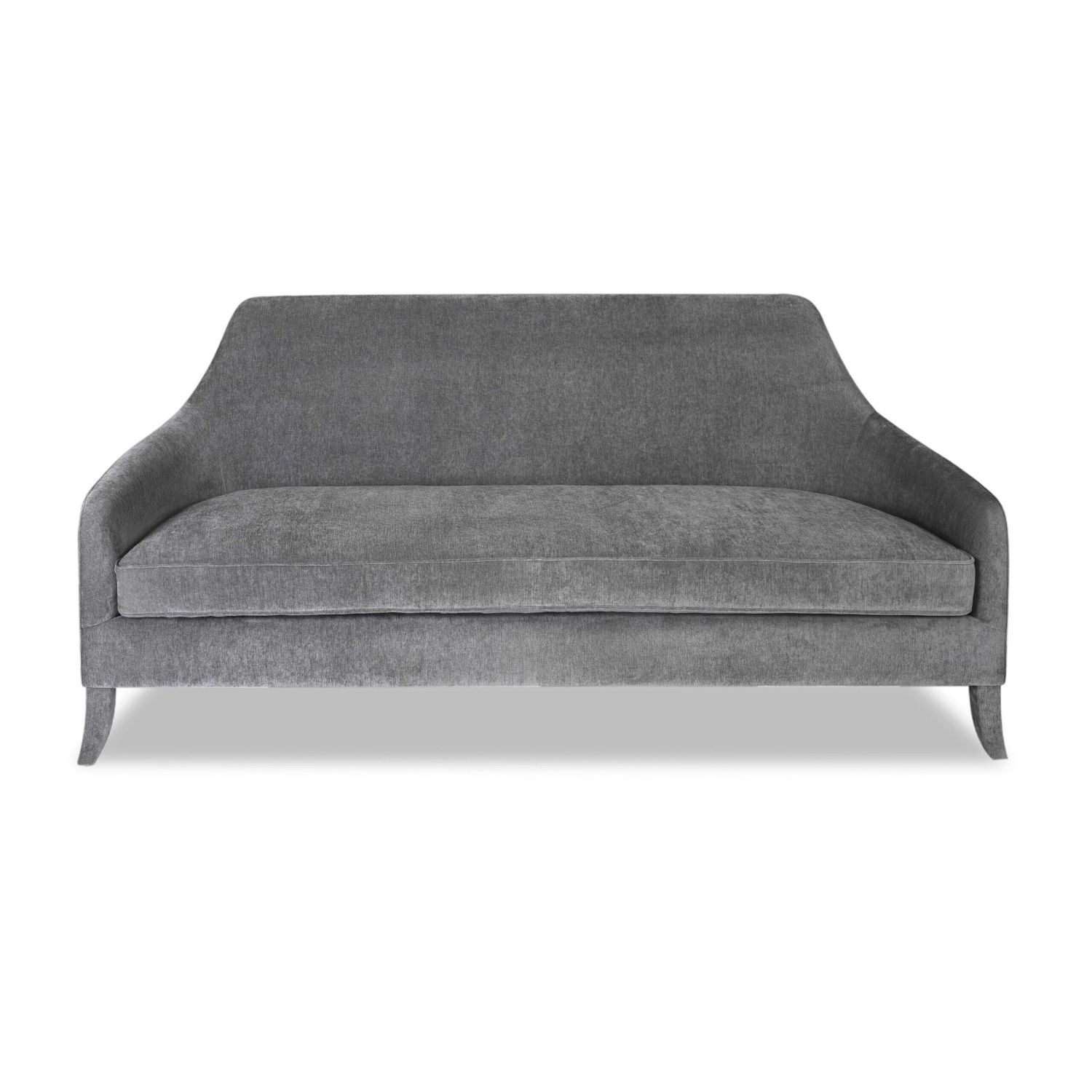 A luxury sofa with a gorgeous grey velvet upholstery and classic shape