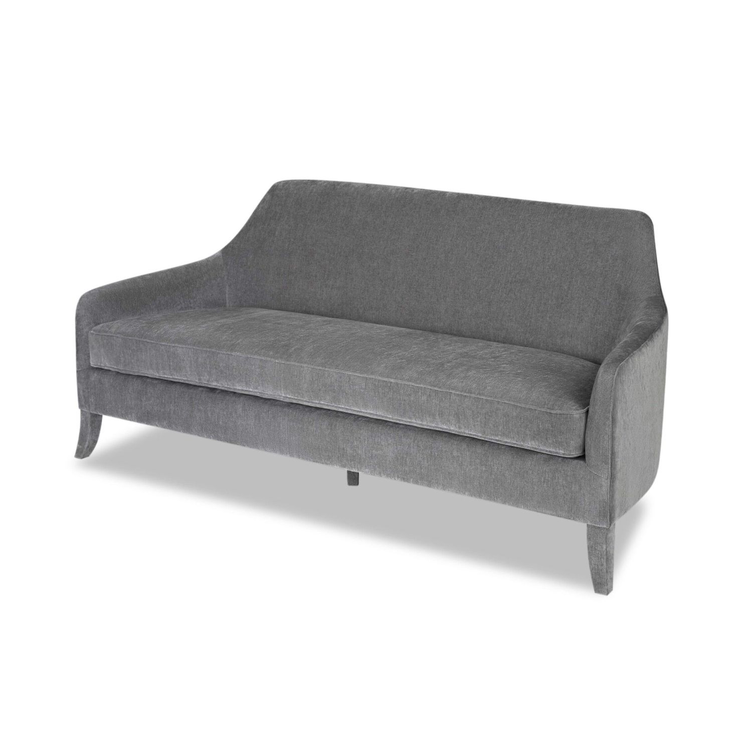 A luxury sofa with a gorgeous grey velvet upholstery and classic shape