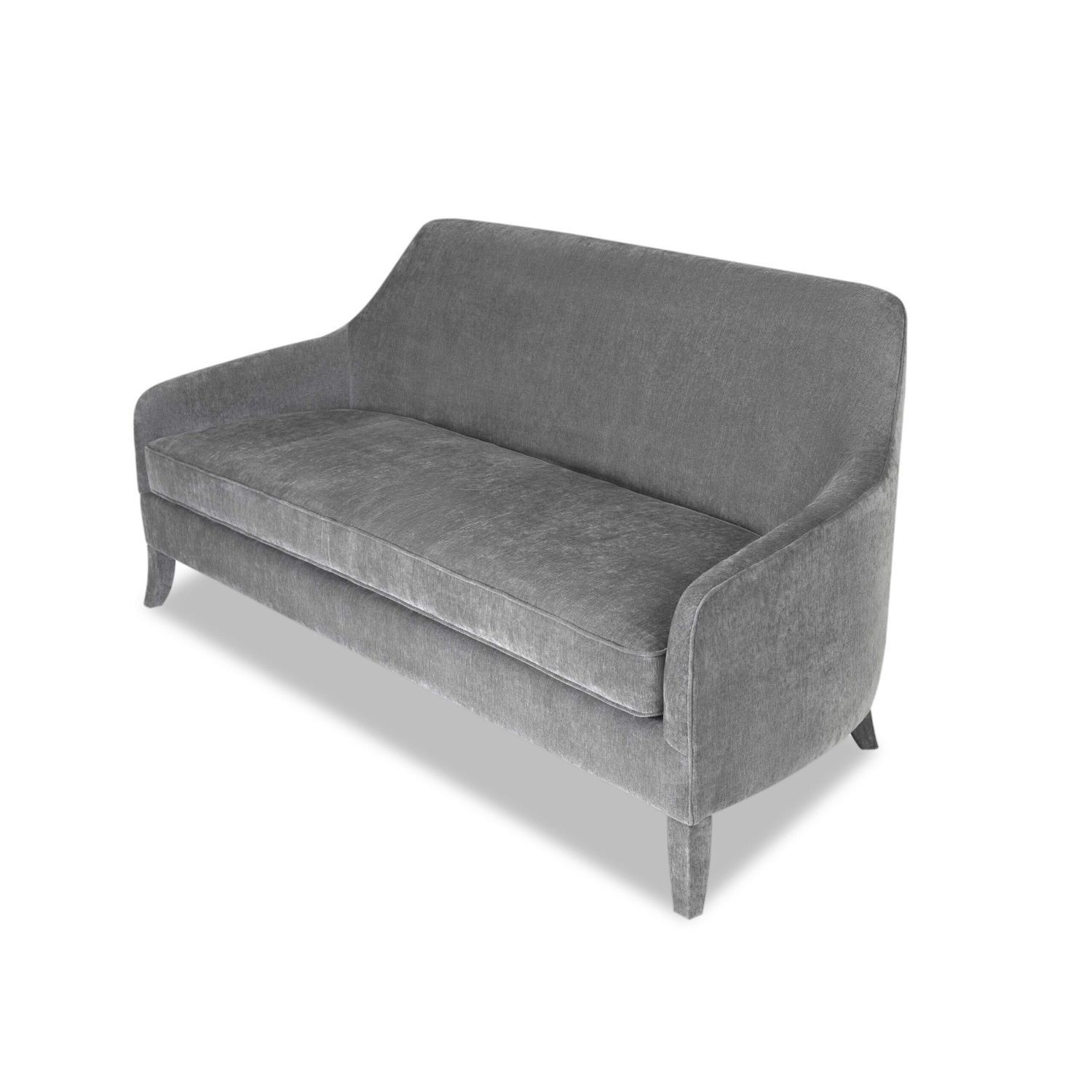 A luxury sofa with a gorgeous grey velvet upholstery and classic shape