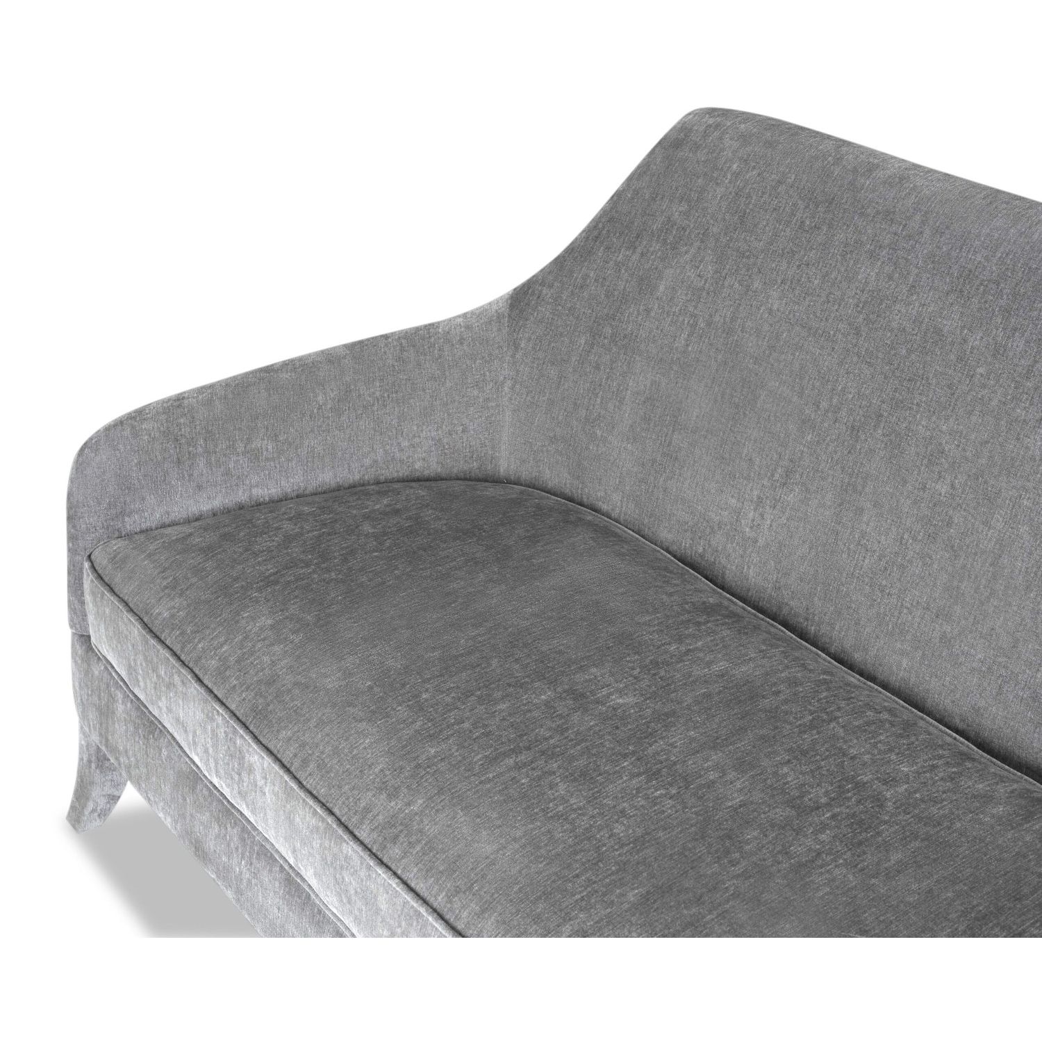 A luxury sofa with a gorgeous grey velvet upholstery and classic shape