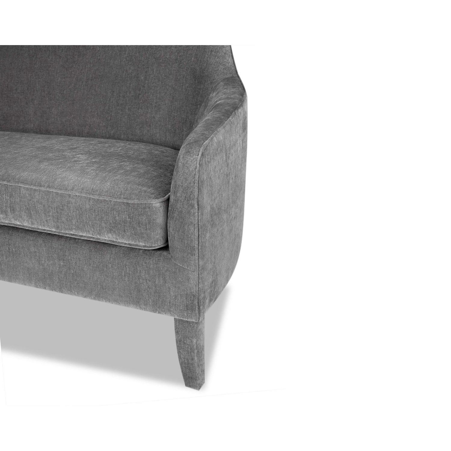 A luxury sofa with a gorgeous grey velvet upholstery and classic shape