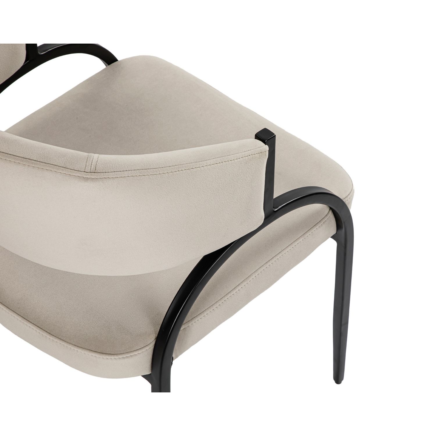 Minimal style dining chair in Kaster Light Grey with rounded seat and curved backrest